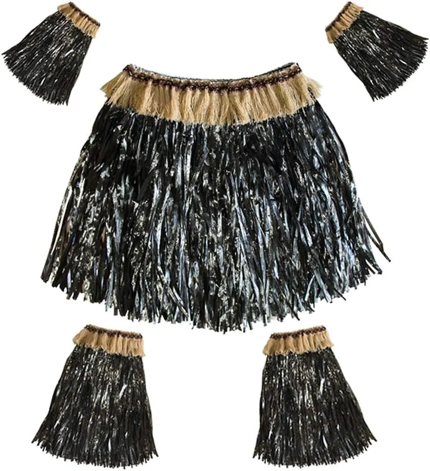 Women Men Elastic Hawaiian Party Grass Hula Skirt Stage Performances Costume Set