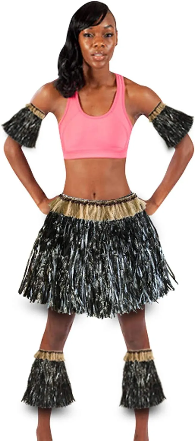 Women Men Elastic Hawaiian Party Grass Hula Skirt Stage Performances Costume Set