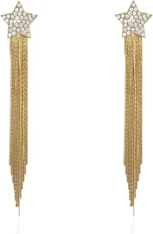 Women Tassel Earrings Star Ear Stud Pave Crystal Dangle Boho Waterfall Beaded Fringe Drop Earring For Women