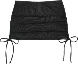 Women's Mesh Sheer Drawstring Solid Summer Bikini Cover Up Skirt