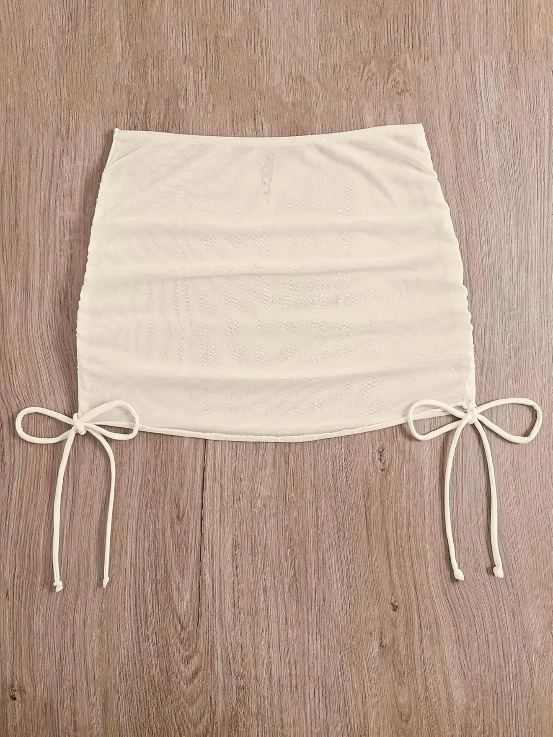 Women's Mesh Sheer Drawstring Solid Summer Bikini Cover Up Skirt