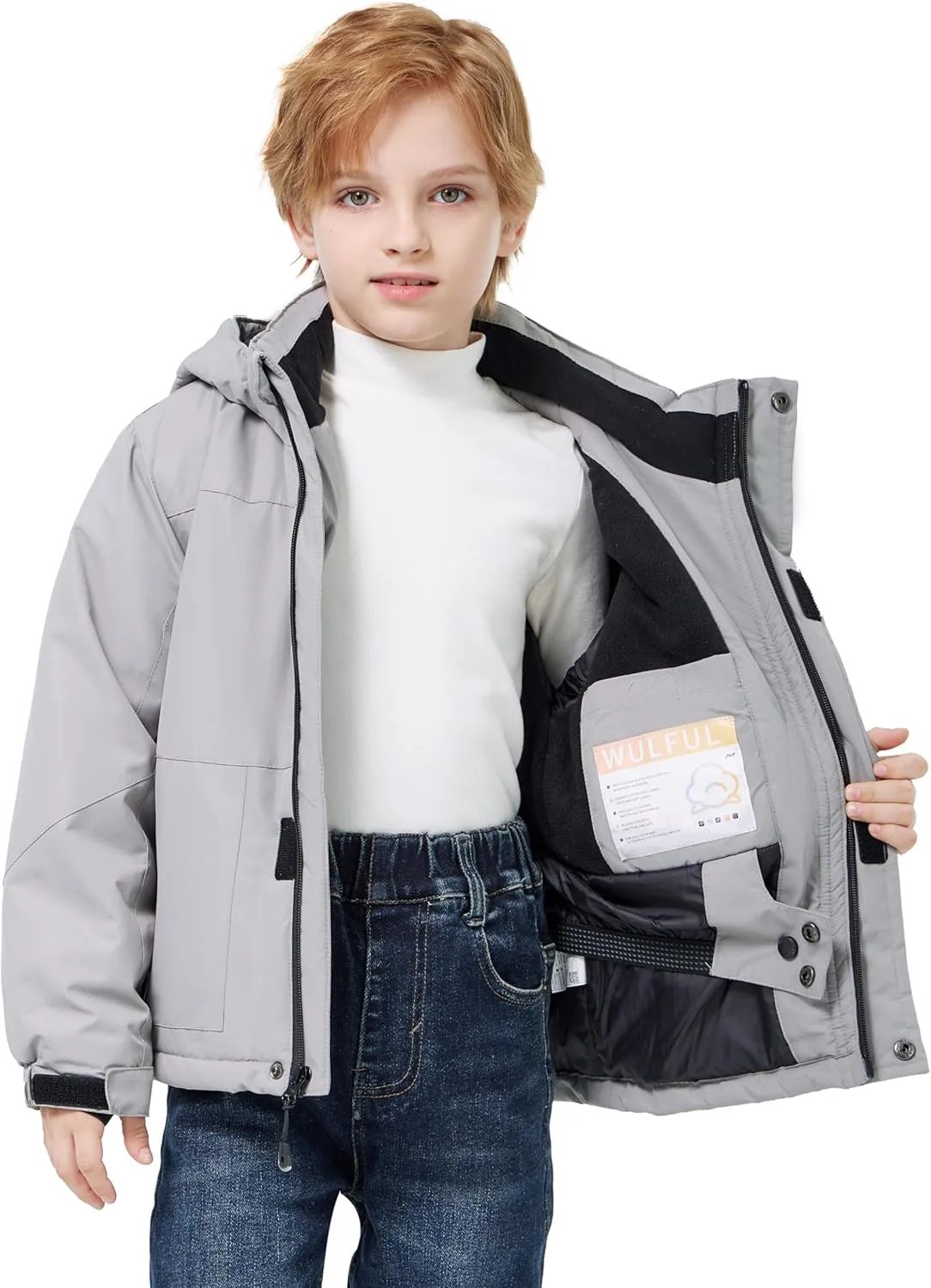 WULFUL Boy's Waterproof Ski Jacket Kids Winter Snow Coat Outdoor