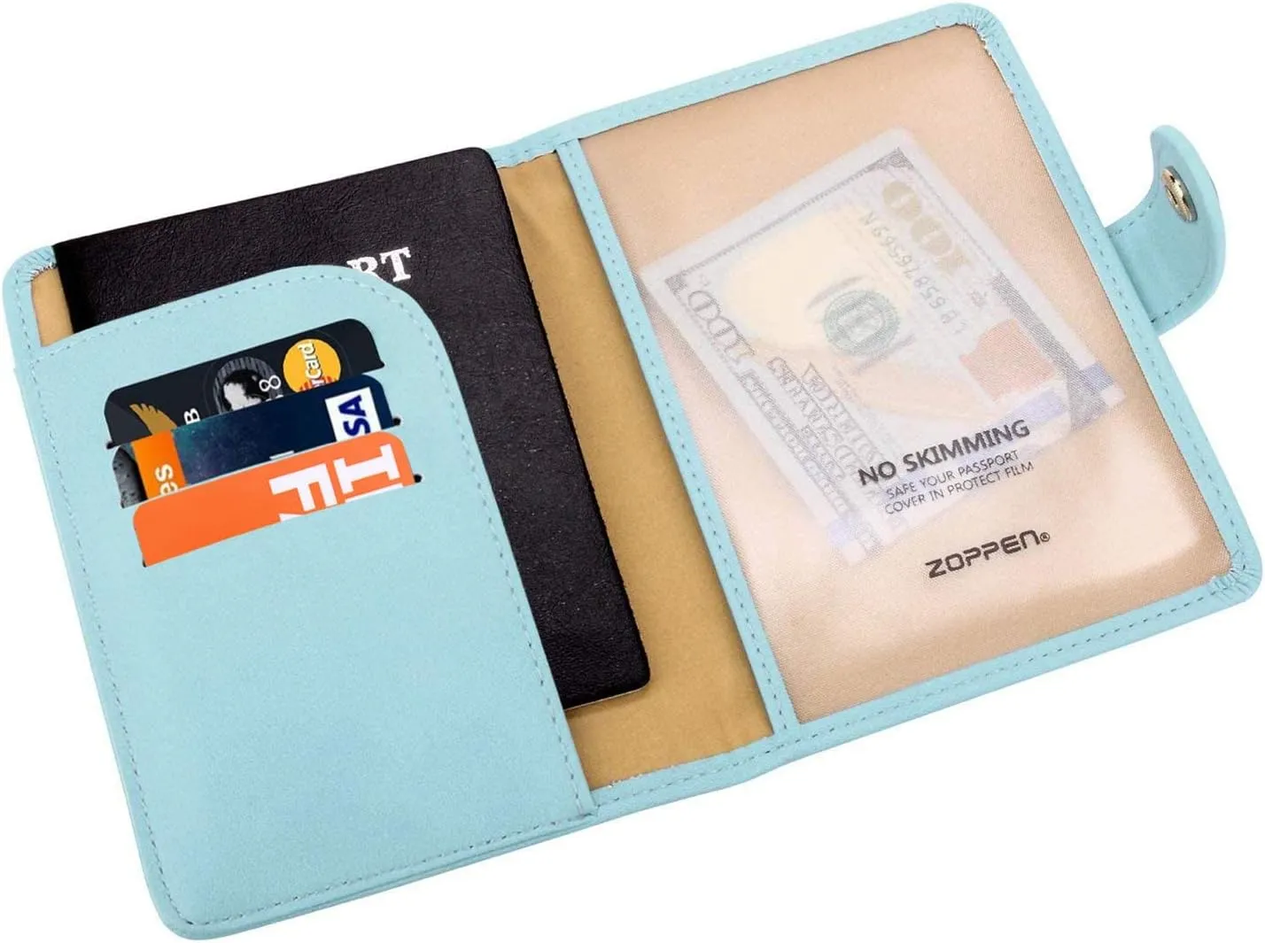 ZOPPEN Passport Holder Women, Passport Cover Travel Wallet Rfid Blocking Passport Wallet Cover Case Travel Essentials Document Organizer, Paradise Blue